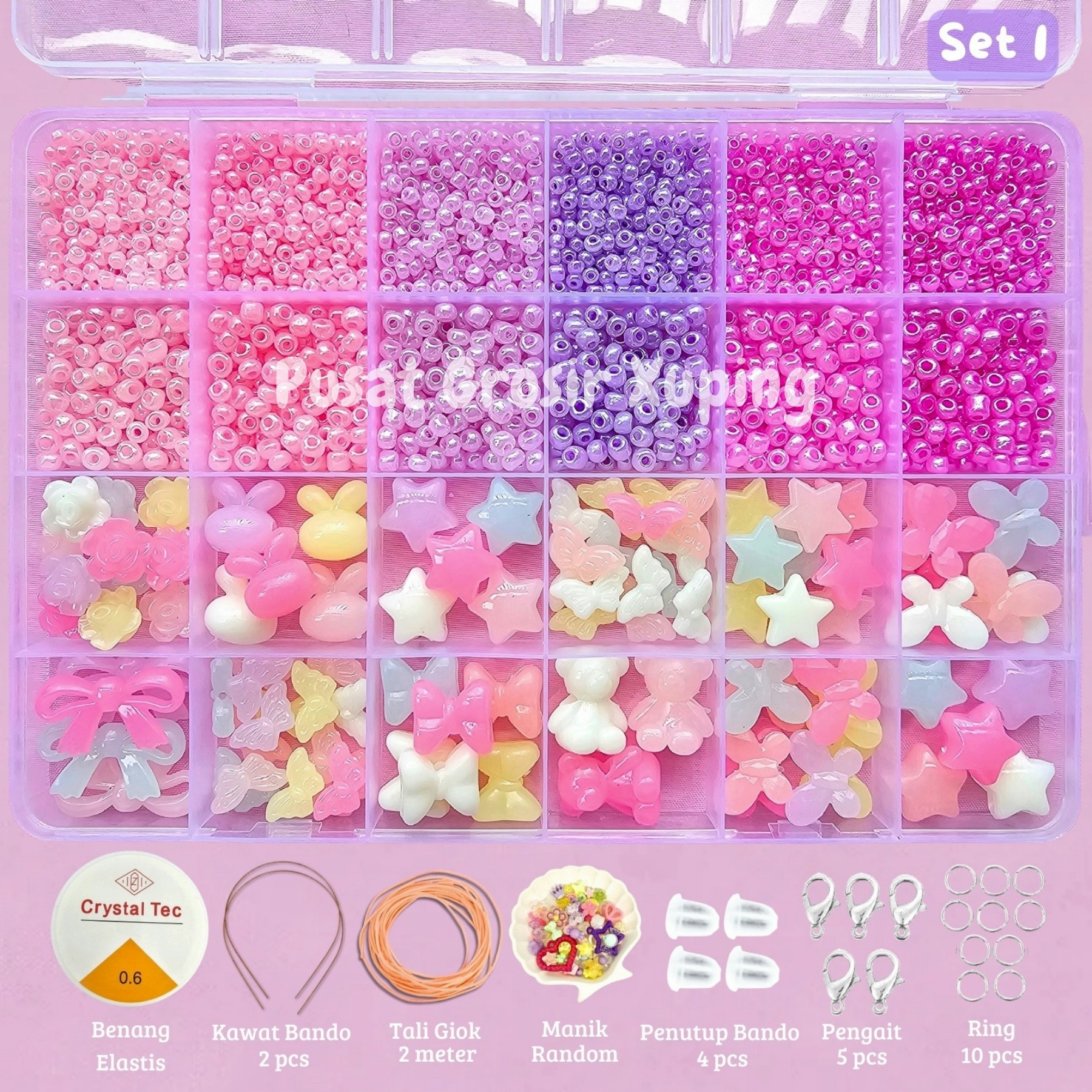 PGX - DIY Craft Kit Gelang Manik Manik Aesthetic - Manik Manik Pasir 1 Box Lengkap - Set Pernak Pernik Meronce Mote - SET 1